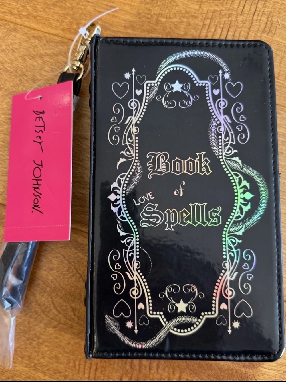 Rare Betsey Johnson Book of love Spells Wristlet Large Wallet Black Gothic NWT